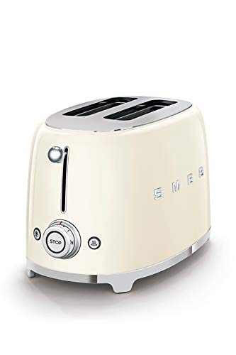 Smeg, 2x2 TSF01BLEU - Toaster, 2 slots for 2 slices, 6 gold plating levels, heating function, defrost and bagel function, collection drawer, 950W, black on sale